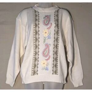 Vtg 90s Carriage Court Women's Sweater Sz Small Embroidered Floral Pastel NWOT
